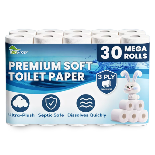 Premium 3-Ply Toilet Paper – 30 Rolls Ultra Soft, Strong, Septic-Safe Commercial Toilet Paer | Super Absorbent Bath Tissue | Ideal for Commercial, Home & RV Use
