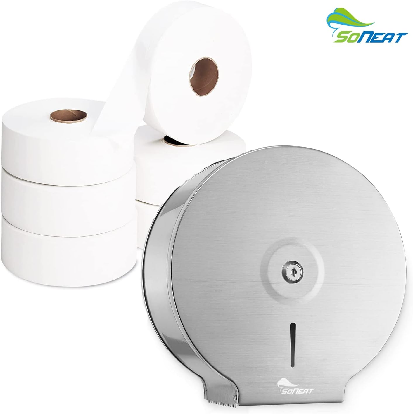 SoNeat Jumbo Roll Toilet Paper Dispenser - Heavy Duty 304-Grade Stainless Steel Toilet Paper Holder Wallmount for Commercial & Public Restrooms, Space-Saving Bathroom Accessories with Lock Key