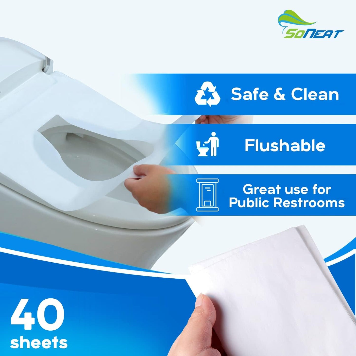 SoNeat Thick Disposable Toilet Seat Covers for Travel - 40 Sheets of XL Covers Disposable Flushable Travel Toilet Seat Cover, Toilet Seat Covers Disposable Kids Adults, Disposable Toilet Seat Cover