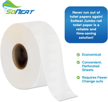 Load image into Gallery viewer, SoNeat 3-Ply Jumbo Toilet Paper Rolls, 9” Commercial Bathroom Tissue Paper, 600 Ft. Long, Compatible with Standard Jumbo Toilet Dispenser, Commercial Toilet Paper Rolls, 9-inch Jumbo Roll Toilet Paper