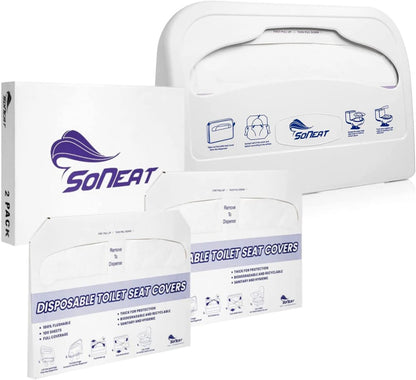 SoNeat Half-Fold Toilet Seat Cover and ABS Plastic Dispenser Set - 200 CT XL Flushable Disposable Toilet Seat Cover Pack for Commercial, and Travel Accessories, 2 Pack, Regular