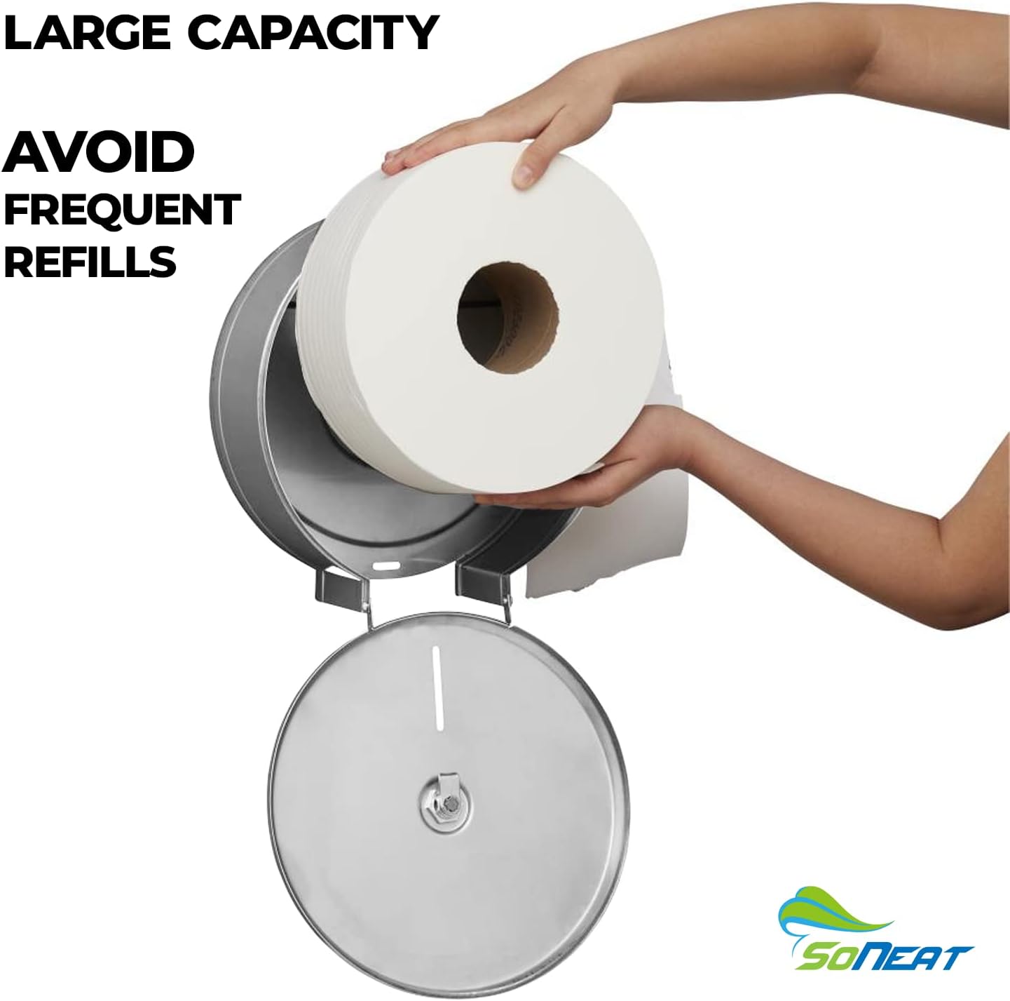 SoNeat Jumbo Roll Toilet Paper Dispenser - Heavy Duty 304-Grade Stainless Steel Toilet Paper Holder Wallmount for Commercial & Public Restrooms, Space-Saving Bathroom Accessories with Lock Key