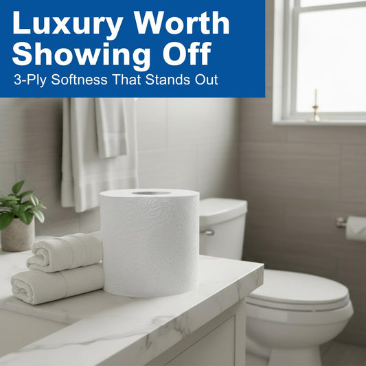 Premium 3-Ply Toilet Paper – 60 Rolls Ultra Soft, Strong, Septic-Safe Commercial Toilet Paper | Super Absorbent Bath Tissue | Ideal for Commercial, Home & RV Use