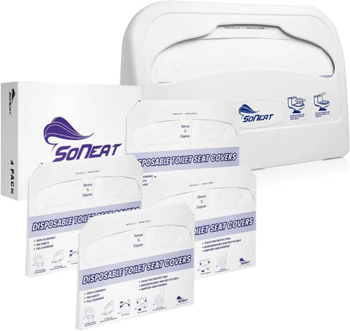 SoNeat Half-Fold Toilet Seat Cover and ABS Plastic Dispenser Set - 400 CT XL Flushable Disposable Toilet Seat Cover Pack for Commercial, and Travel Accessories, 2 Pack, Regular