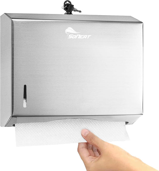 Paper Towel Dispenser, Holds 250 Sheets of Multifold, C-Fold, Trifold Paper Towels, Wall Mount Stainless Steel Hand Towel Dispensers for Home, Kitchen and Commercial Bathroom, 1 Pack