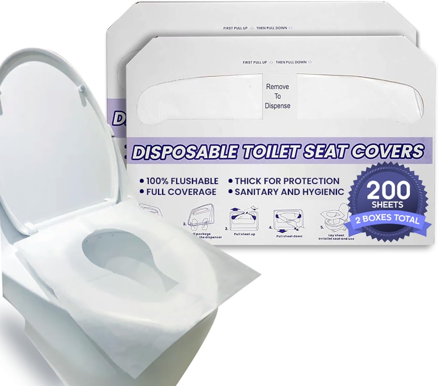 SoNeat Paper Toilet Seat Covers - Disposable Virgin Paper - 2 Packs of 100 - Half-Fold Toilet Seat Cover - Flushable Paper and Commercial Toilet Seat Cover, Regular