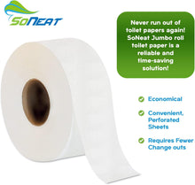 Load image into Gallery viewer, SoNeat 2-Ply Jumbo Toilet Paper Rolls, 9” Commercial Bathroom Tissue Paper, 1000 Ft. Long, Compatible with Standard Jumbo Toilet Dispenser Commercial Toilet Paper Rolls, 9-inch Jumbo Roll Toilet Paper