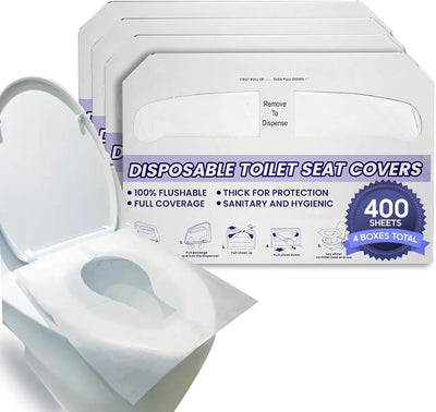 SoNeat Paper Toilet Seat Covers - Disposable Virgin Paper - 4 Packs of 100 - Half-Fold Toilet Seat Cover - Flushable Paper and Commercial Toilet Seat Cover, Regular