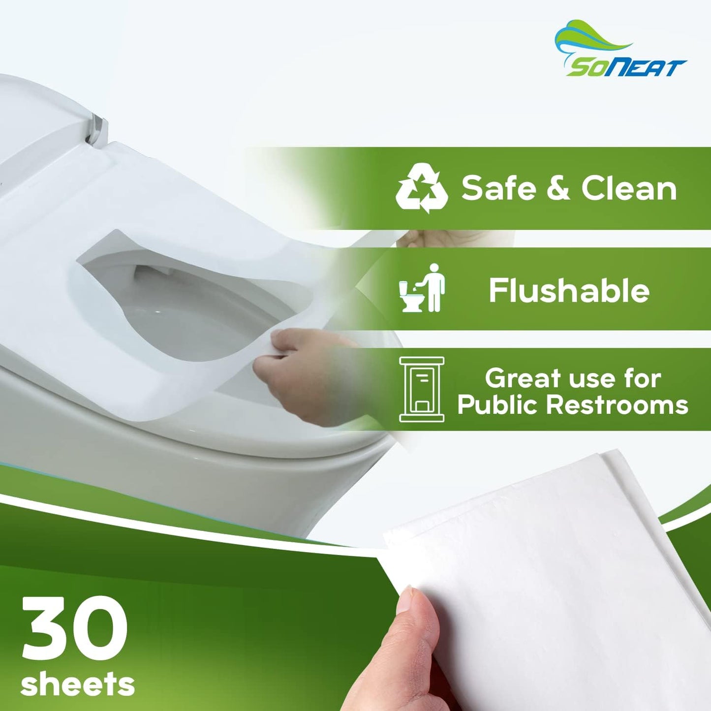 SoNeat Thick Disposable Toilet Seat Covers for Travel - 30 Sheets of XL Covers Disposable Flushable Travel Toilet Seat Cover, Toilet Seat Covers Disposable Kids Adults, Disposable Toilet Seat Cover