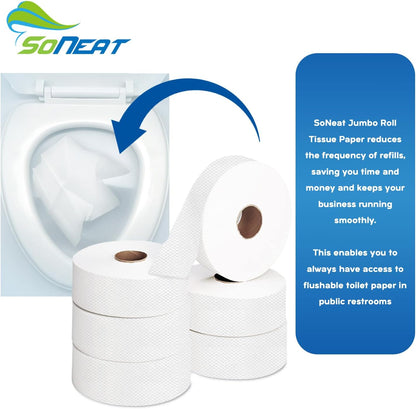 SoNeat 3-Ply Jumbo Toilet Paper Rolls, 9” Commercial Bathroom Tissue Paper, 600 Ft. Long, Compatible with Standard Jumbo Toilet Dispenser, Commercial Toilet Paper Rolls, 9-inch Jumbo Roll Toilet Paper