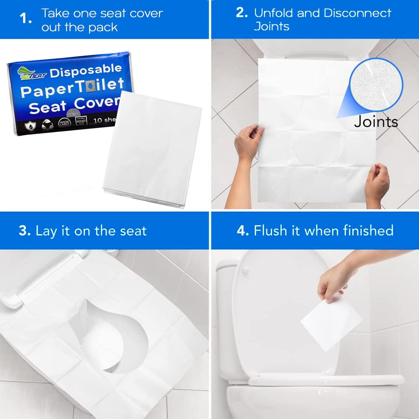 SoNeat Thick Disposable Toilet Seat Covers for Travel - 40 Sheets of XL Covers Disposable Flushable Travel Toilet Seat Cover, Toilet Seat Covers Disposable Kids Adults, Disposable Toilet Seat Cover