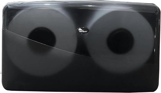 SoNeat Jumbo Roll Toilet Paper Holder - Twin Plastic Toilet Paper Storage, Space-Saving & Wall Mounted Tissue Dispenser for Commercial & Public Restrooms, Holds 2 Jumbo Roll Toilet Paper, Black