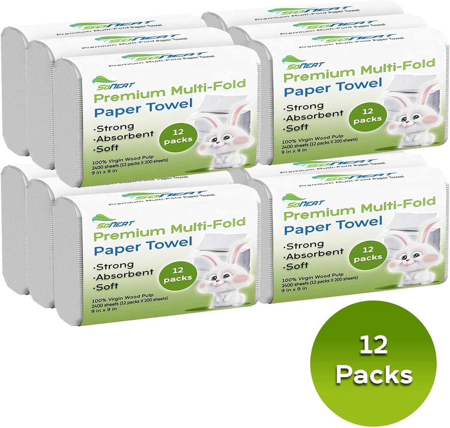 Trifold Paper Towels - 2400 Sheets Multifold Disposable Paper Hand Towels for Bathroom, Commercial, Household, Hand Paper Towels for Bathroom Dispenser, 12 Packs (200 Count/Pack)