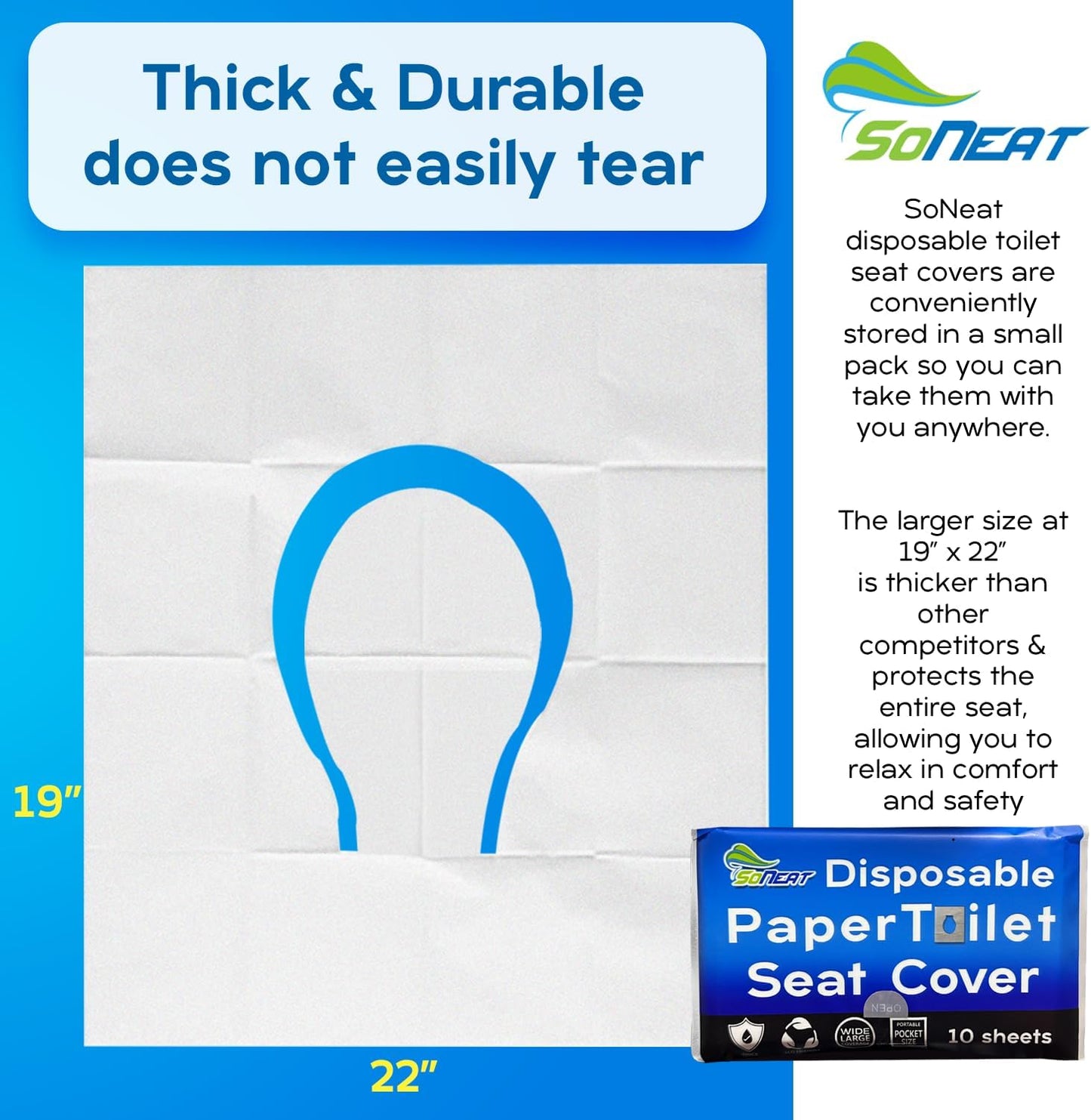 SoNeat Thick Disposable Toilet Seat Covers for Travel - 40 Sheets of XL Covers Disposable Flushable Travel Toilet Seat Cover, Toilet Seat Covers Disposable Kids Adults, Disposable Toilet Seat Cover