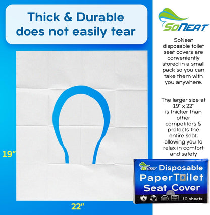 SoNeat Thick Disposable Toilet Seat Covers for Travel - 40 Sheets of XL Covers Disposable Flushable Travel Toilet Seat Cover, Toilet Seat Covers Disposable Kids Adults, Disposable Toilet Seat Cover