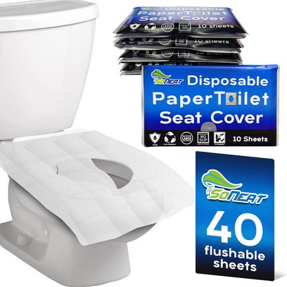 SoNeat Thick Disposable Toilet Seat Covers for Travel - 40 Sheets of XL Covers Disposable Flushable Travel Toilet Seat Cover, Toilet Seat Covers Disposable Kids Adults, Disposable Toilet Seat Cover