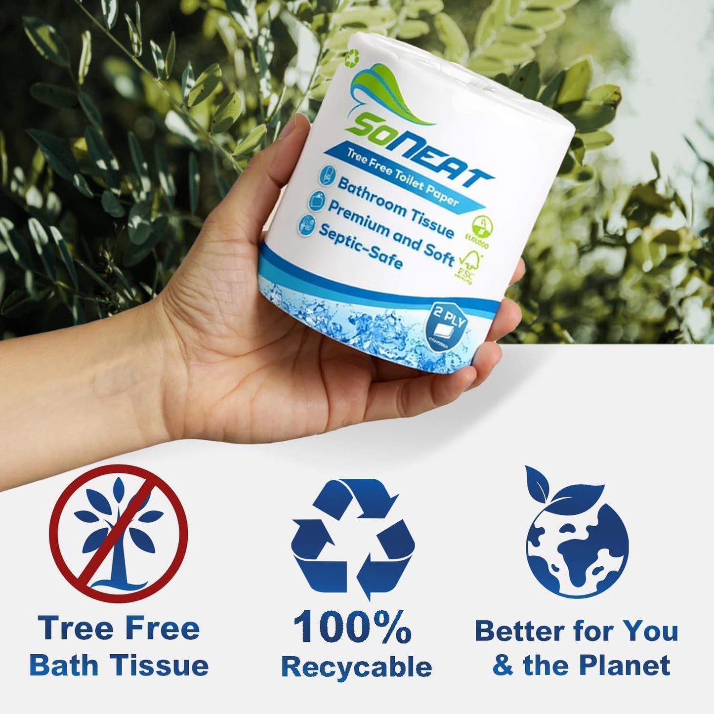 2-Ply Toilet Paper Bulk Pack - 80 Individually Wrapped Rolls, 500 Sheets Per Roll, Soft & Strong Bathroom Tissue, Recycled Paper for Home & Commercial Use, Made in USA