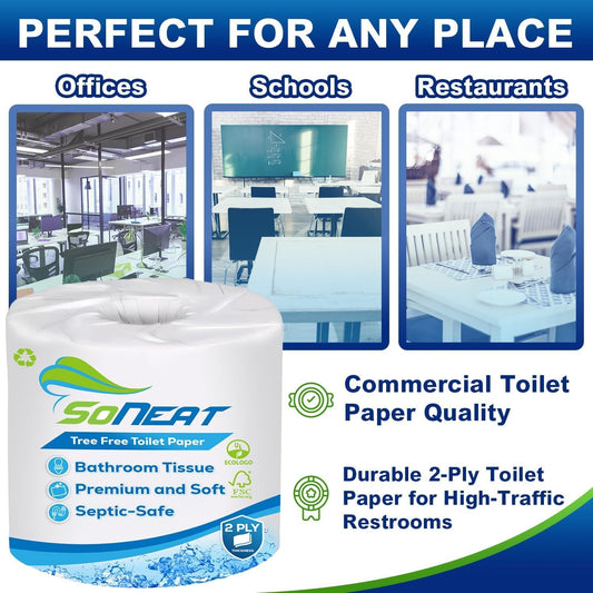 2-Ply Toilet Paper Bulk Pack - 80 Individually Wrapped Rolls, 500 Sheets Per Roll, Soft & Strong Bathroom Tissue, Recycled Paper for Home & Commercial Use, Made in USA