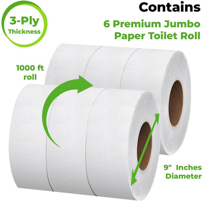 SoNeat 2-Ply Jumbo Toilet Paper Rolls, 9” Commercial Bathroom Tissue Paper, 1000 Ft. Long, Compatible with Standard Jumbo Toilet Dispenser Commercial Toilet Paper Rolls, 9-inch Jumbo Roll Toilet Paper