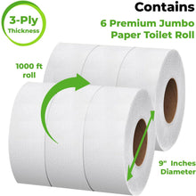 Load image into Gallery viewer, SoNeat 2-Ply Jumbo Toilet Paper Rolls, 9” Commercial Bathroom Tissue Paper, 1000 Ft. Long, Compatible with Standard Jumbo Toilet Dispenser Commercial Toilet Paper Rolls, 9-inch Jumbo Roll Toilet Paper