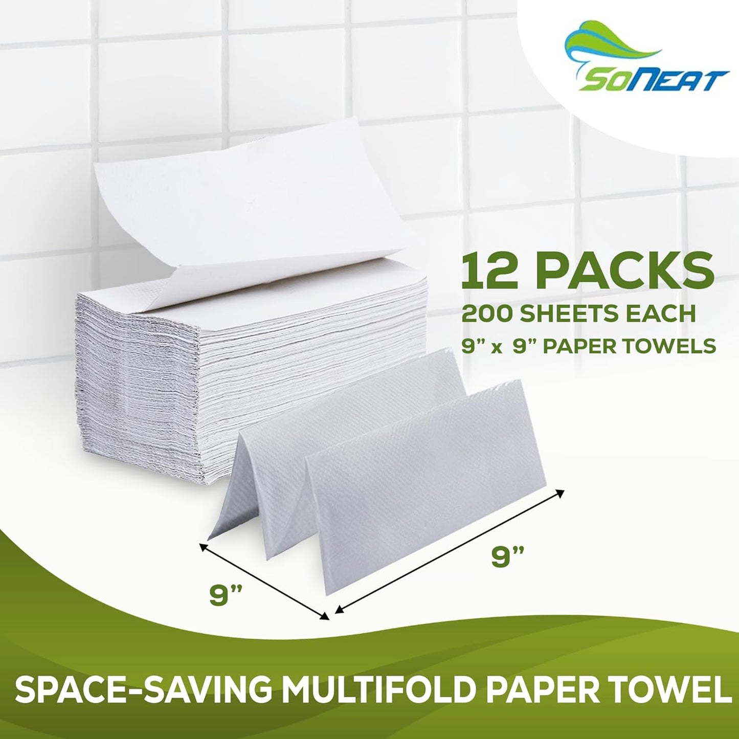 Trifold Paper Towels - 2400 Sheets Multifold Disposable Paper Hand Towels for Bathroom, Commercial, Household, Hand Paper Towels for Bathroom Dispenser, 12 Packs (200 Count/Pack)