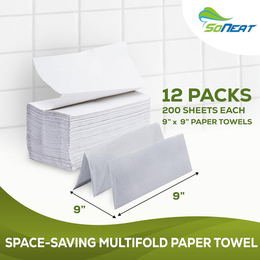 Trifold Paper Towels - 2400 Sheets Multifold Disposable Paper Hand Towels for Bathroom, Commercial, Household, Hand Paper Towels for Bathroom Dispenser, 12 Packs (200 Count/Pack)