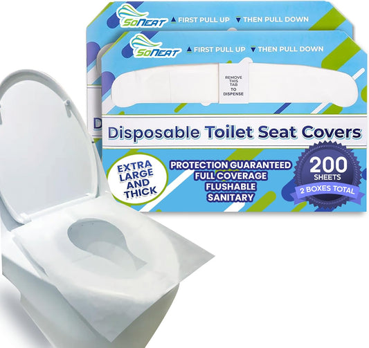 SoNeat Paper Toilet Seat Covers - Disposable Virgin Paper - 2 Packs of 100 - Half-Fold Toilet Seat Cover - Flushable Paper and Commercial Toilet Seat Cover, Colorful