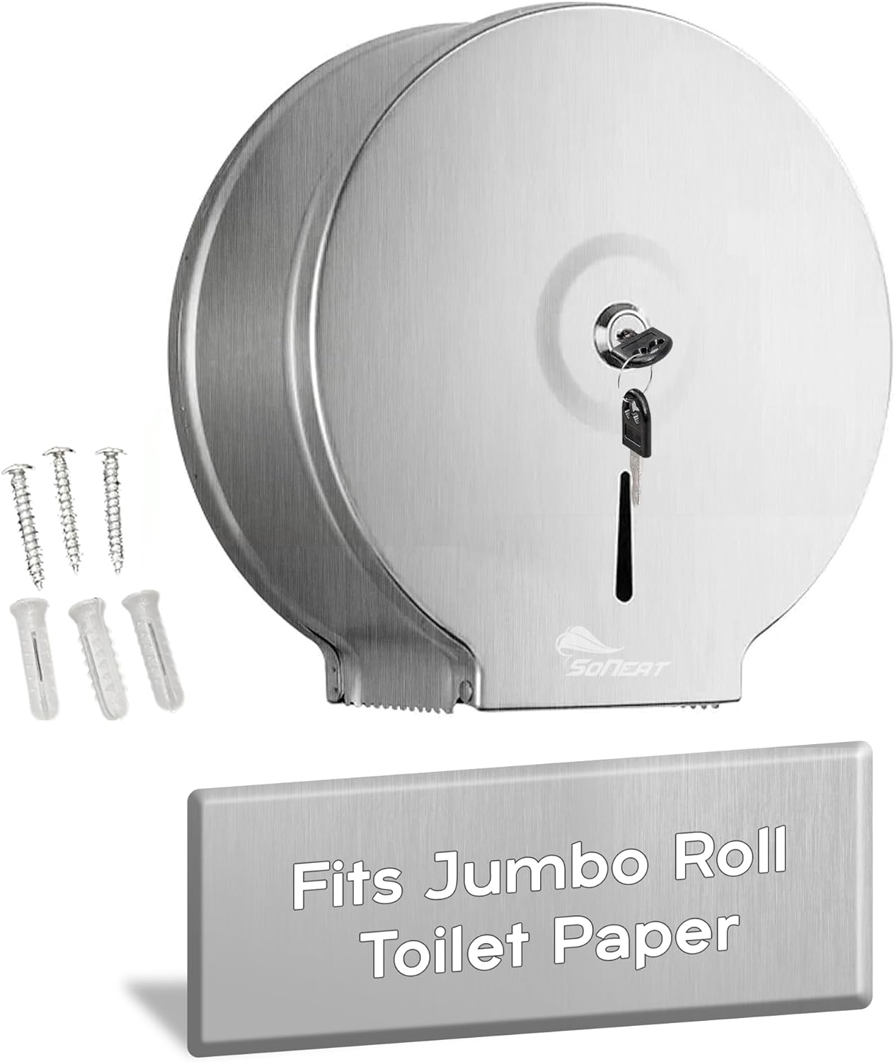 SoNeat Jumbo Roll Toilet Paper Dispenser - Heavy Duty 304-Grade Stainless Steel Toilet Paper Holder Wallmount for Commercial & Public Restrooms, Space-Saving Bathroom Accessories with Lock Key