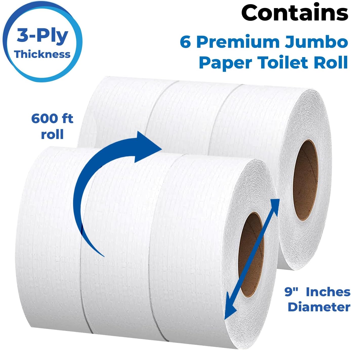 SoNeat 3-Ply Jumbo Toilet Paper Rolls, 9” Commercial Bathroom Tissue Paper, 600 Ft. Long, Compatible with Standard Jumbo Toilet Dispenser, Commercial Toilet Paper Rolls, 9-inch Jumbo Roll Toilet Paper