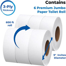 Load image into Gallery viewer, SoNeat 3-Ply Jumbo Toilet Paper Rolls, 9” Commercial Bathroom Tissue Paper, 600 Ft. Long, Compatible with Standard Jumbo Toilet Dispenser, Commercial Toilet Paper Rolls, 9-inch Jumbo Roll Toilet Paper