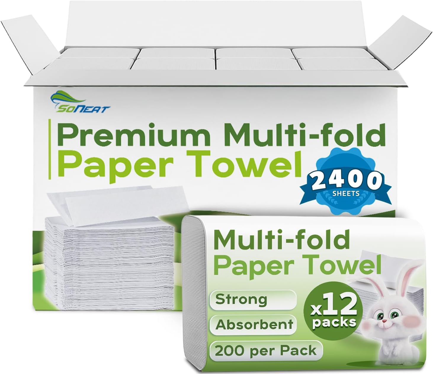 Trifold Paper Towels - 2400 Sheets Multifold Disposable Paper Hand Towels for Bathroom, Commercial, Household, Hand Paper Towels for Bathroom Dispenser, 12 Packs (200 Count/Pack)