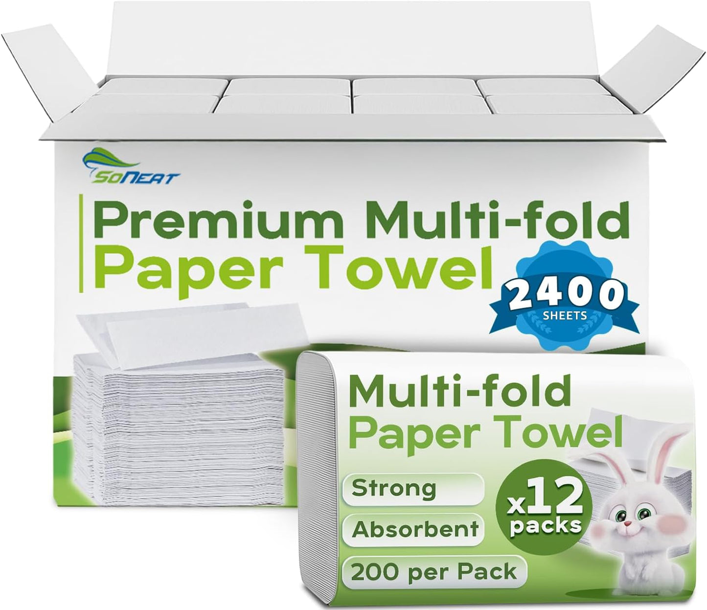 Trifold Paper Towels - 2400 Sheets Multifold Disposable Paper Hand Towels for Bathroom, Commercial, Household, Hand Paper Towels for Bathroom Dispenser, 12 Packs (200 Count/Pack)