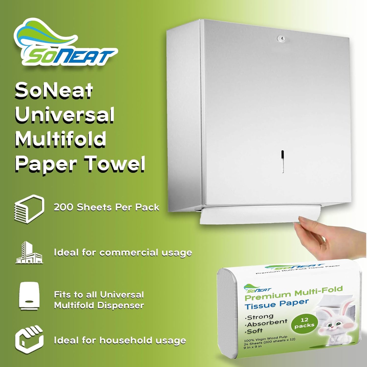 Multifold Paper Towels, 2400 Sheets, Pack of 12 Premium Quality Disposable Hand Towels for Commercial, Household, and Public Bathroom, 100% Virgin Wood Pulp