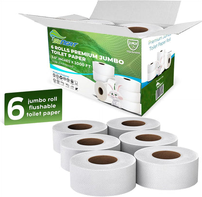 SoNeat 2-Ply Jumbo Toilet Paper Rolls, 9” Commercial Bathroom Tissue Paper, 1000 Ft. Long, Compatible with Standard Jumbo Toilet Dispenser Commercial Toilet Paper Rolls, 9-inch Jumbo Roll Toilet Paper