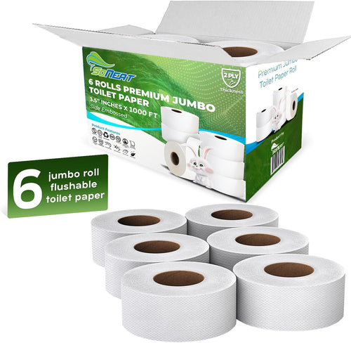 SoNeat 2-Ply Jumbo Toilet Paper Rolls, 9” Commercial Bathroom Tissue Paper, 1000 Ft. Long, Compatible with Standard Jumbo Toilet Dispenser Commercial Toilet Paper Rolls, 9-inch Jumbo Roll Toilet Paper