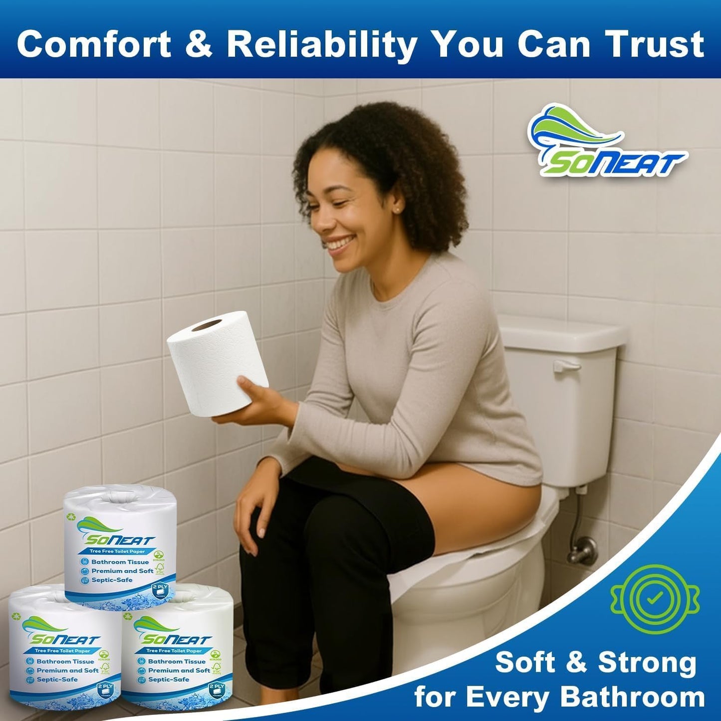 2-Ply Toilet Paper Bulk Pack - 80 Individually Wrapped Rolls, 500 Sheets Per Roll, Soft & Strong Bathroom Tissue, Recycled Paper for Home & Commercial Use, Made in USA