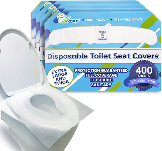 SoNeat Paper Toilet Seat Covers - Disposable Virgin Paper - 4 Packs of 100 - Half-Fold Toilet Seat Cover - Flushable Paper and Commercial Toilet Seat Cover, Colorful