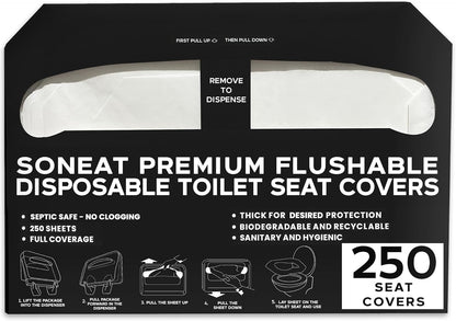 Disposable Toilet Seat Covers - 250 Sheets of XL Half-Fold Flushable Paper Toilet Seat Cover for Commercial and Public Restrooms, Full Coverage Toilet Seat Liners, 1 Pack