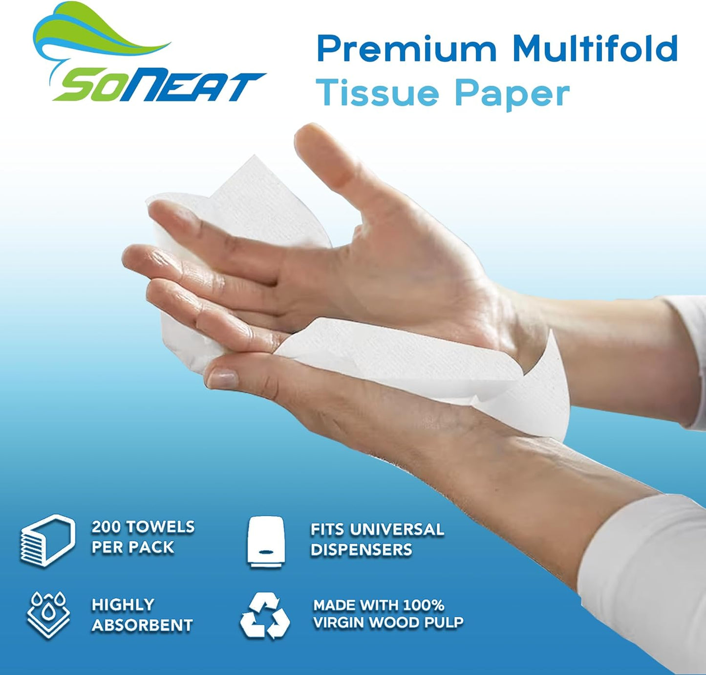 Multifold Paper Towels, 3200 Sheets, Pack of 16 Premium Quality Disposable Hand Towels for Commercial, Household, and Public Bathroom, 100% Virgin Wood Pulp