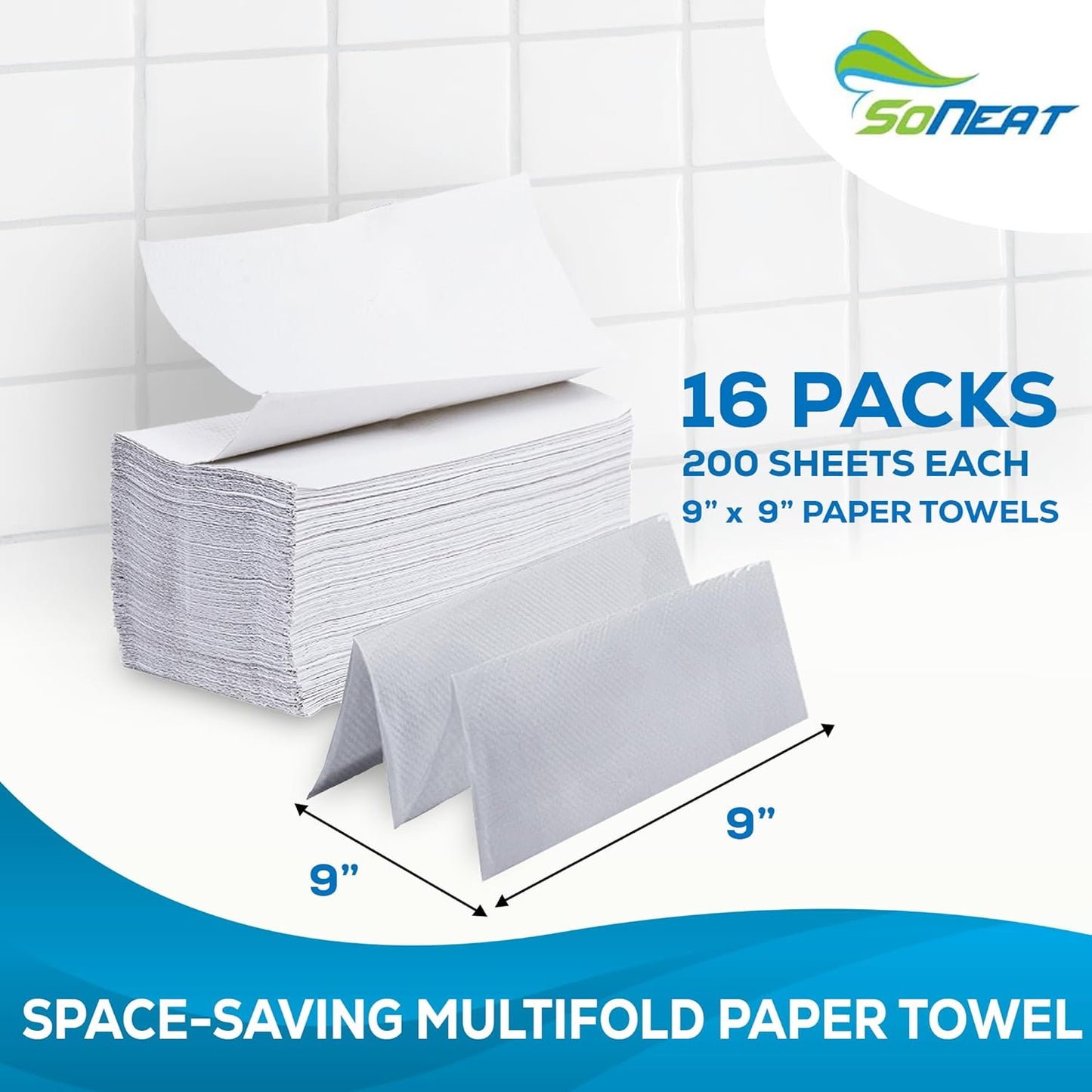 Multifold Paper Towels, 3200 Sheets, Pack of 16 Premium Quality Disposable Hand Towels for Commercial, Household, and Public Bathroom, 100% Virgin Wood Pulp