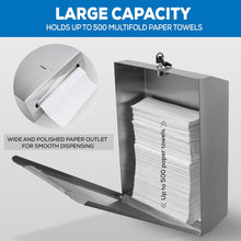 Load image into Gallery viewer, Paper Towel Dispenser, Holds 500 Sheets of Multifold, C-Fold, Trifold Paper Towels, Wall Mount Stainless Steel Hand Towel Dispensers for Home, Kitchen and Commercial Bathroom, 2 Pack