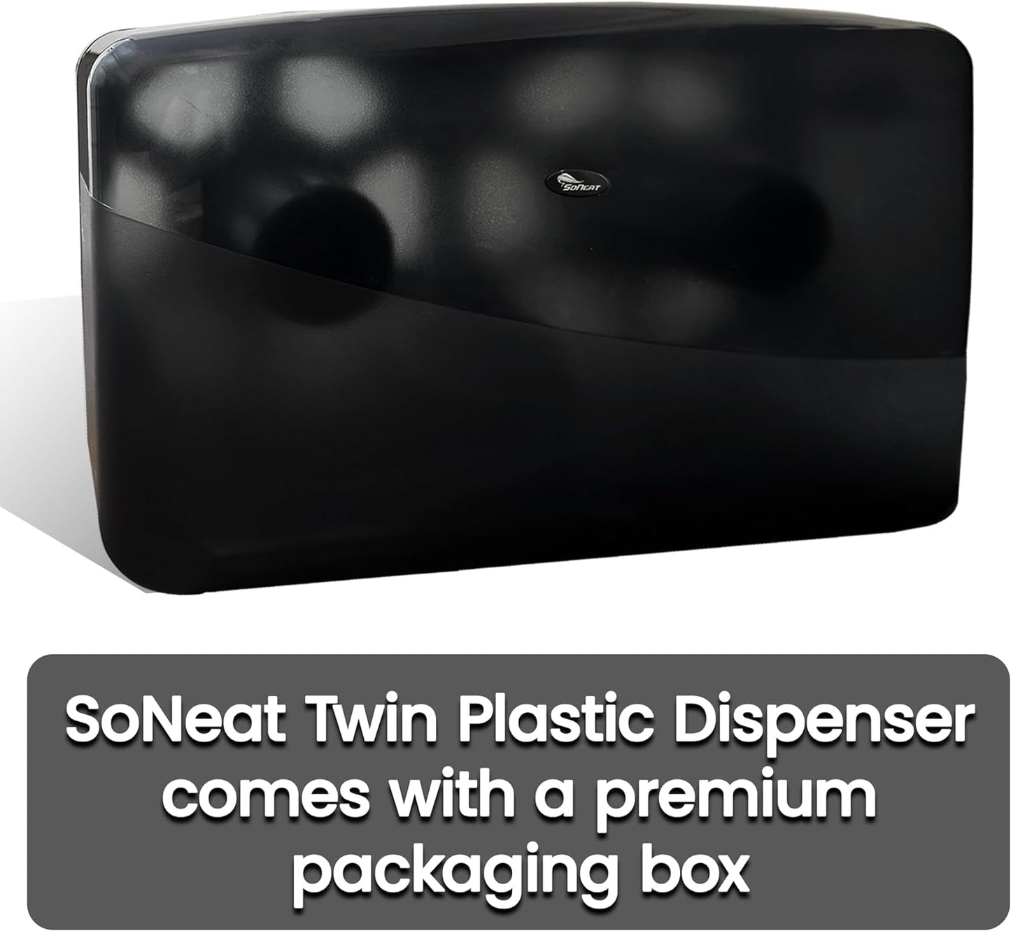 SoNeat Jumbo Roll Toilet Paper Holder - Twin Plastic Toilet Paper Storage, Space-Saving & Wall Mounted Tissue Dispenser for Commercial & Public Restrooms, Holds 2 Jumbo Roll Toilet Paper, Black