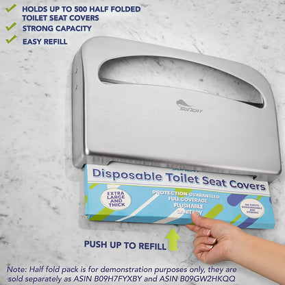 SoNeat Half-Fold Toilet Seat Cover and Dispenser Set - 400 CT XL Flushable Disposable Toilet Seat Cover Pack for Commercial, and Travel Accessories, 4 Pack, Colorful