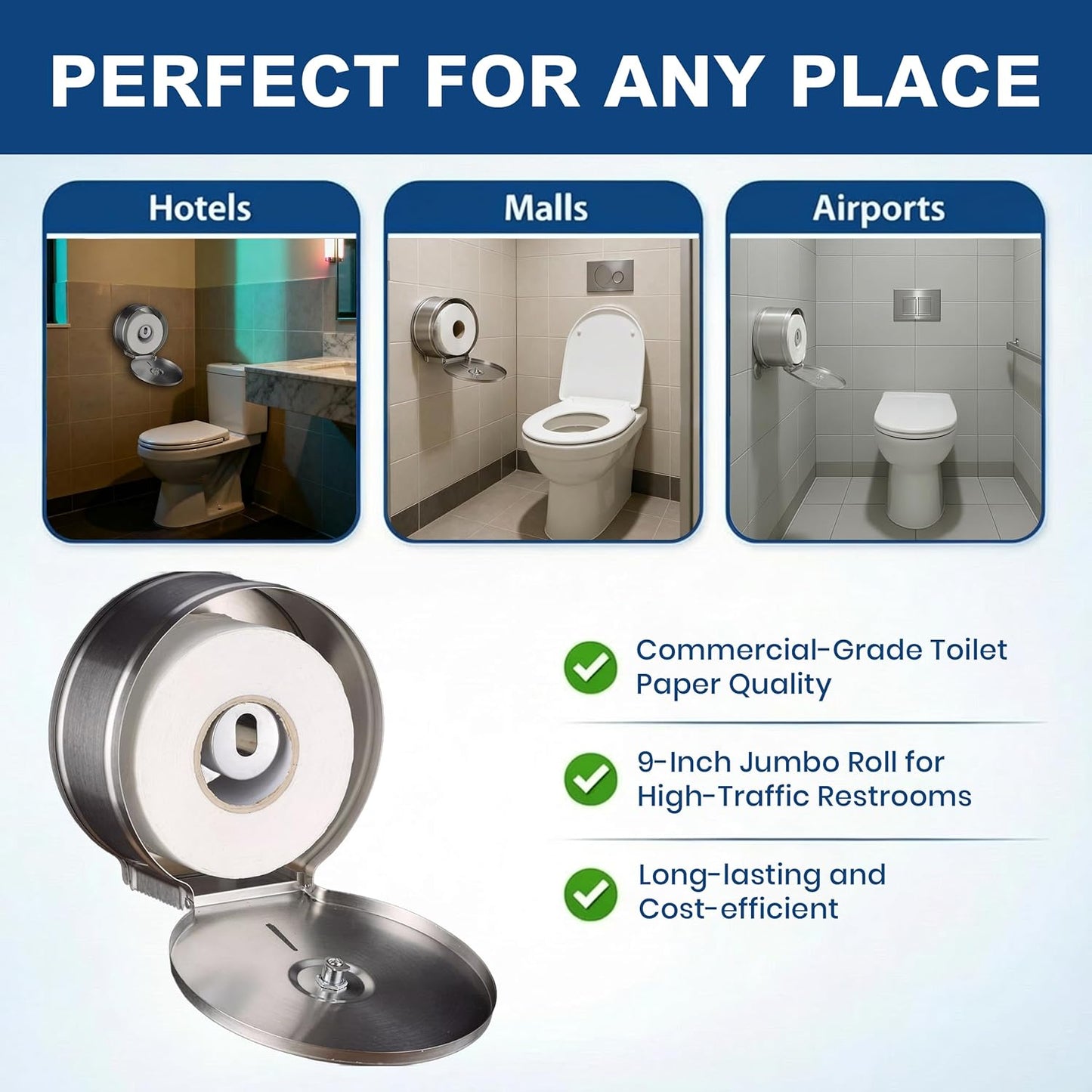 SoNeat 3-Ply, 10 Rolls Jumbo Toilet Paper, Commercial toilet paper - Jumbo toilet paper rolls -6000 FT Industrial 3-Ply 9” Bulk Large Roll for Standard Jumbo Dispenser