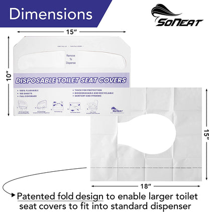 SoNeat Half-Fold Toilet Seat Cover and ABS Plastic Dispenser Set - 400 CT XL Flushable Disposable Toilet Seat Cover Pack for Commercial, and Travel Accessories, 2 Pack, Regular