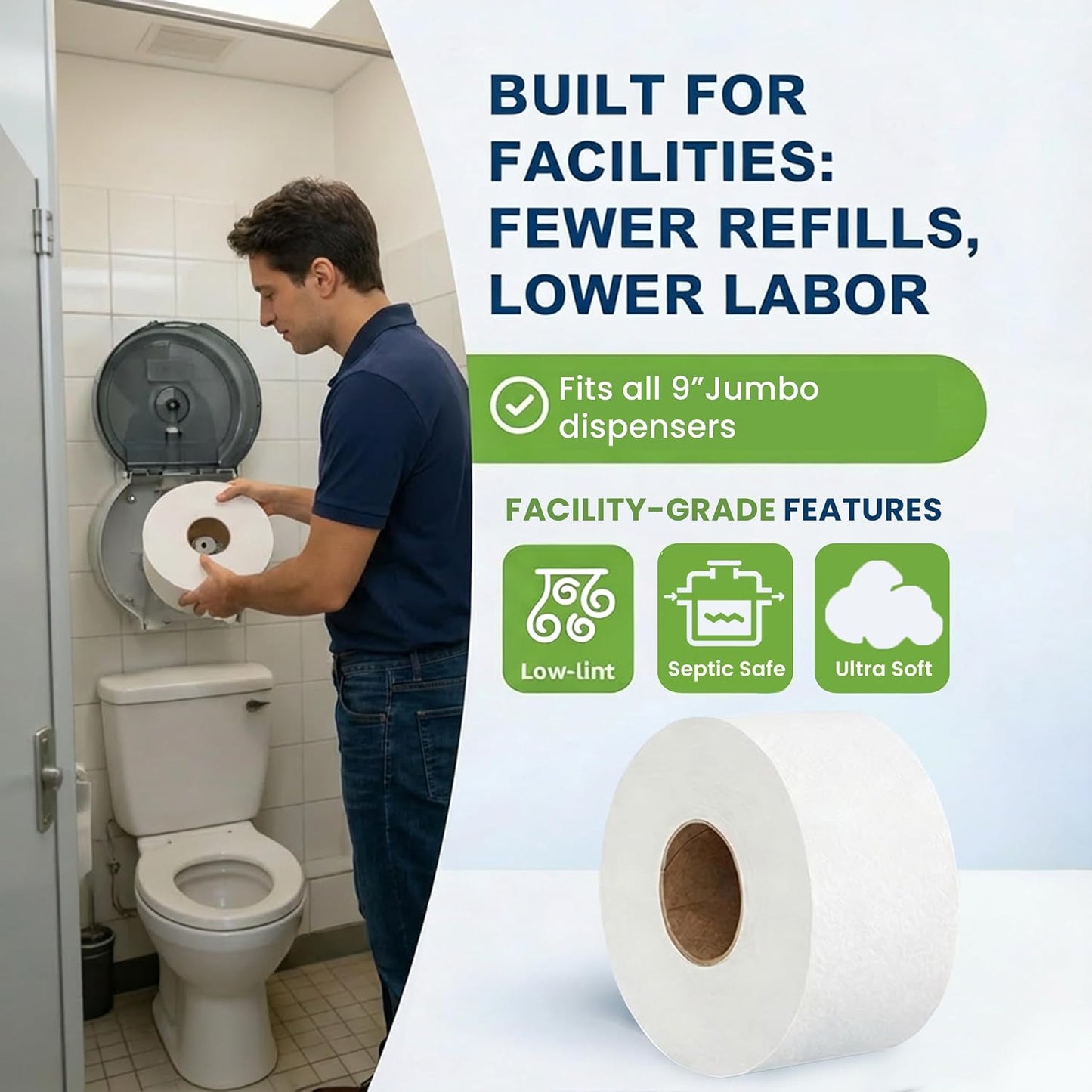 SoNeat 3-Ply, 10 Rolls Jumbo Toilet Paper, Commercial toilet paper - Jumbo toilet paper rolls -6000 FT Industrial 3-Ply 9” Bulk Large Roll for Standard Jumbo Dispenser