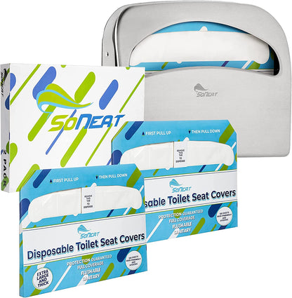 SoNeat Half-Fold Toilet Seat Cover and Dispenser Set - 200 CT XL Flushable Disposable Toilet Seat Cover Pack for Commercial, and Travel Accessories, 2 Pack, Colorful