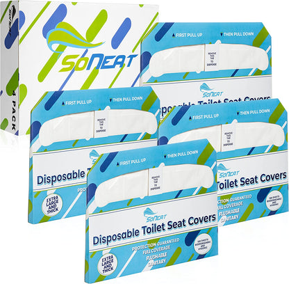 SoNeat Half-Fold Toilet Seat Cover and Dispenser Set - 400 CT XL Flushable Disposable Toilet Seat Cover Pack for Commercial, and Travel Accessories, 4 Pack, Colorful