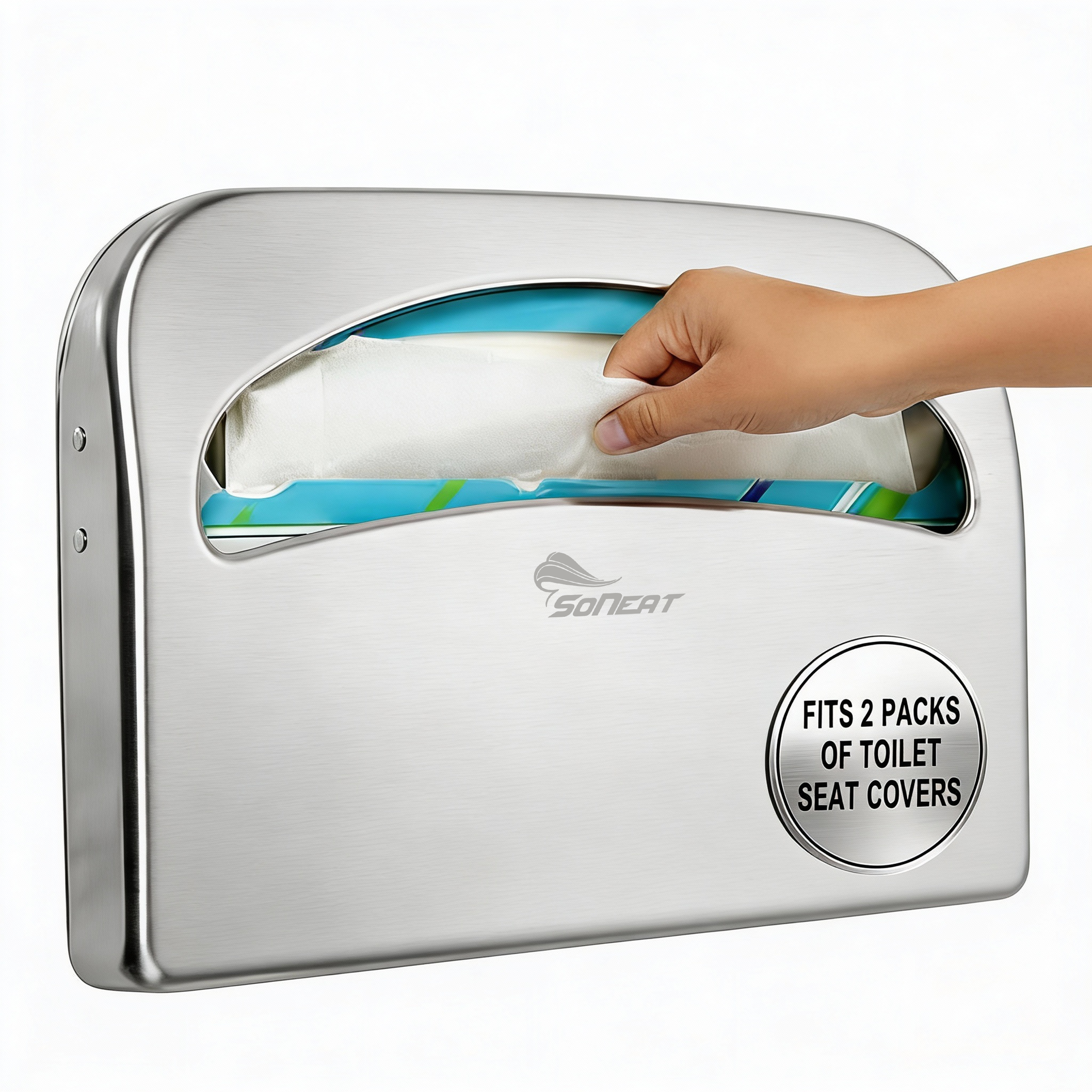 SoNeat Toilet Seat Covers Dispenser - Half Fold Stainless Steel Wall Mounted Toilet Seat Cover Holder for Commercial, Office, Restaurants, Hospitals and Schools, 16.81 Inches, 500 Seat Covers Capacity
