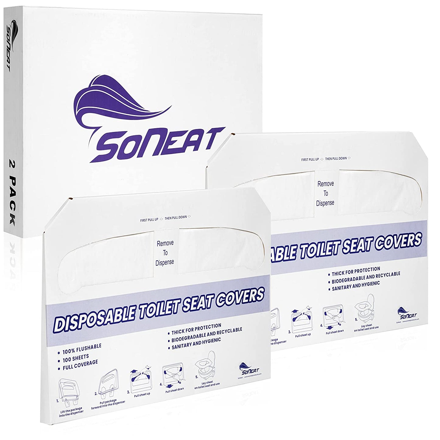 SoNeat Paper Toilet Seat Covers - Disposable Virgin Paper - 2 Packs of 100 - Half-Fold Toilet Seat Cover - Flushable Paper and Commercial Toilet Seat Cover, Regular